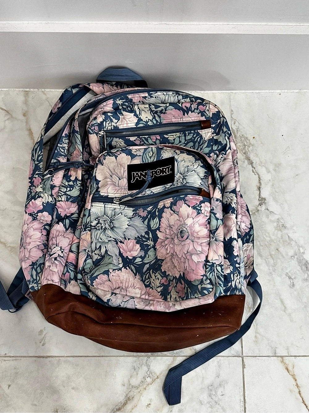 JanSport Floral Backpack in Blue & Pink
